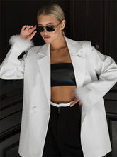 Tossy Weiß Flauschigen Feder Outwear Anzug Für Frauen Revers Mode Herbst 2023 Patchwork Strickjacke Anzug Solide Lose Damen Outwear